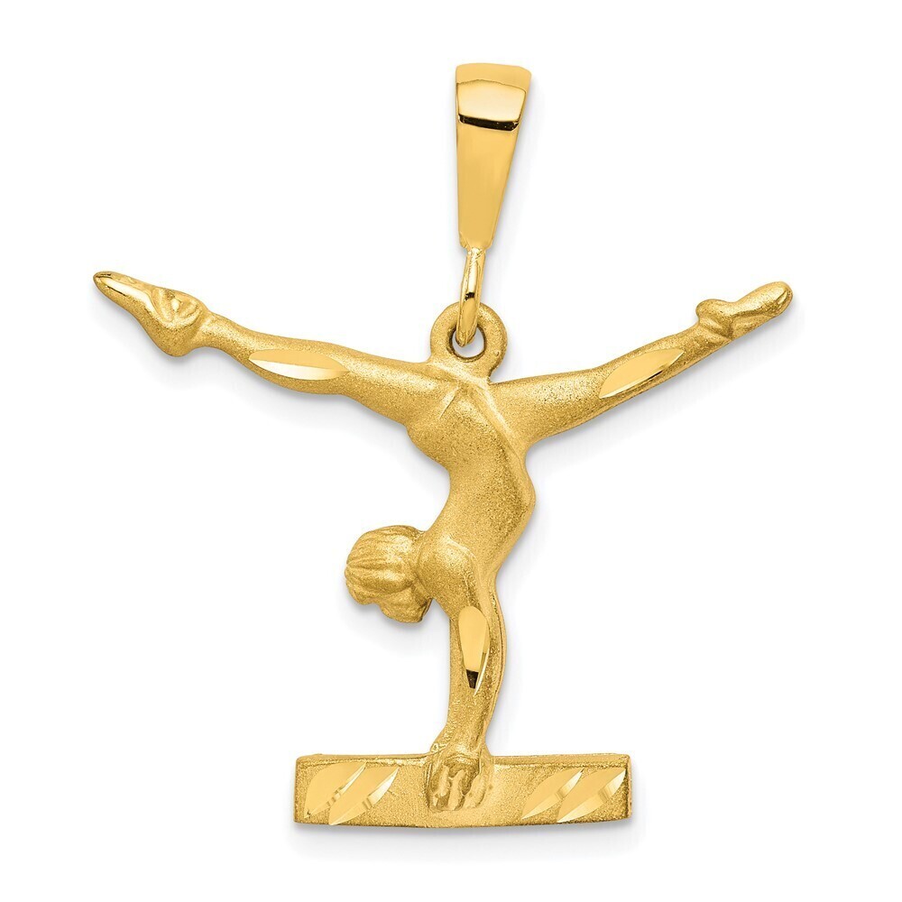 10k Yellow Gold Sports Theme Solid Gymnast Necklace Charm Pendant